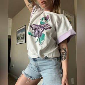 SOLD 1990 Vintage Butterfly Cropped Sweatshirt Tee